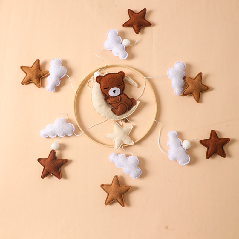 Lets Make Wooden Baby Rattles Soft Felt Cartoon Bear Cloudy Star Moon Hanging Bed Bell Mobile Crib Montessori Education Toys