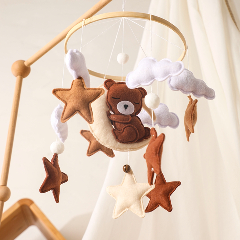 Lets Make Wooden Baby Rattles Soft Felt Cartoon Bear Cloudy Star Moon Hanging Bed Bell Mobile Crib Montessori Education Toys