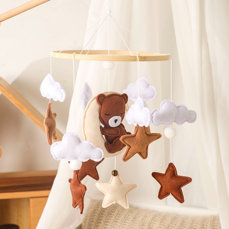Lets Make Wooden Baby Rattles Soft Felt Cartoon Bear Cloudy Star Moon Hanging Bed Bell Mobile Crib Montessori Education Toys