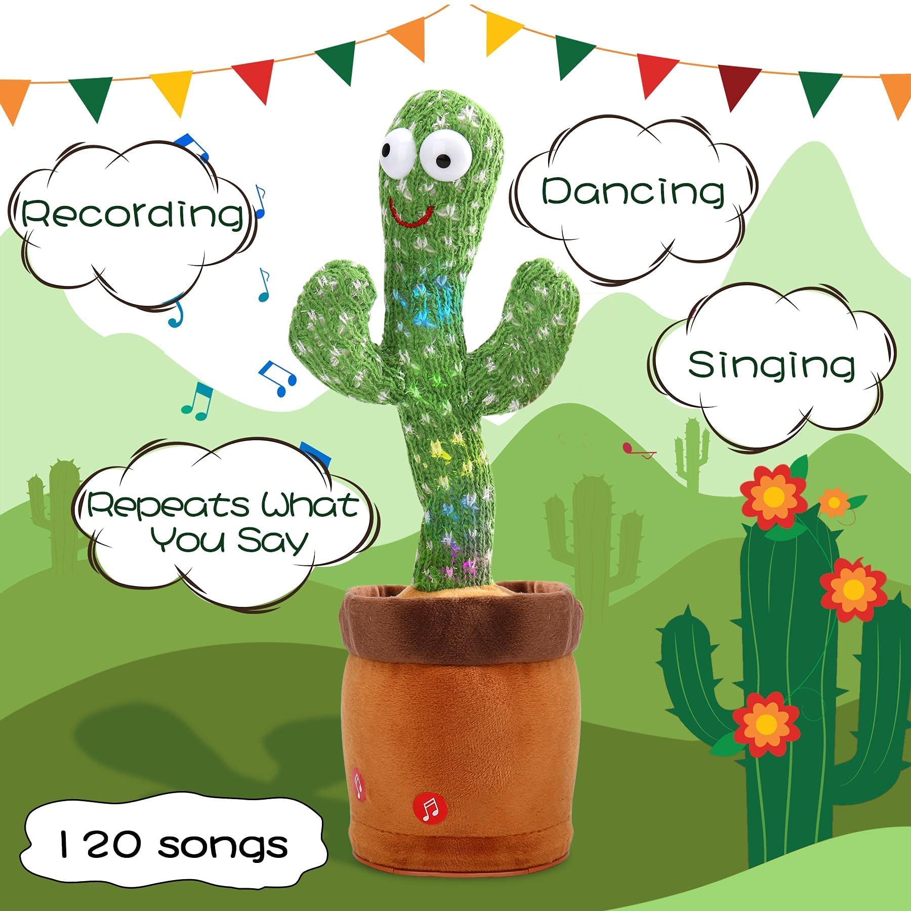 Sing And Dance Cactus Electron Plush Toy Soft Plush Doll Babies Cactus That Repeat What You Say Voice Interactive Bled