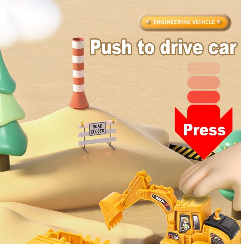Engineering Vehicle Model Press Sliding Car Excavator Bulldozer Children Educational Construction Vehicle Toy Kids Boy Gift