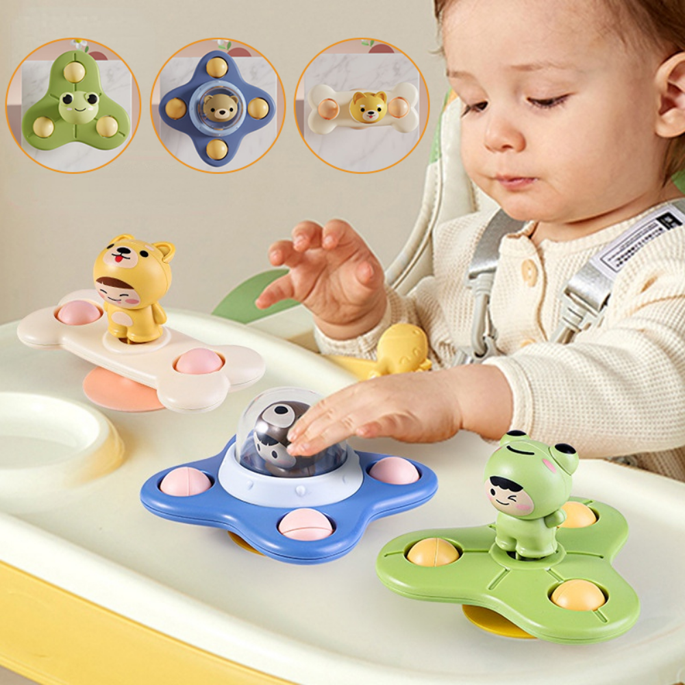 Montessori Baby Bath Toys For Boy Children Bathing Spinner Sucker Suction Cup Toy For Kids Funny Child Rotating Rattles Teether