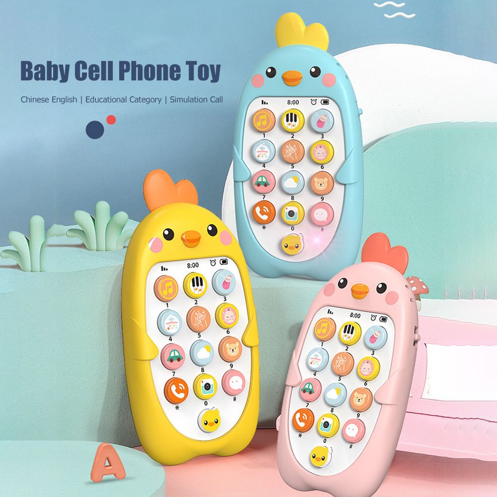 Electronic Baby Cell Phone Toy Battery Powered Silicone Baby Chewing Toys Plastic Early Educational Mobile Phone for Infant Gift