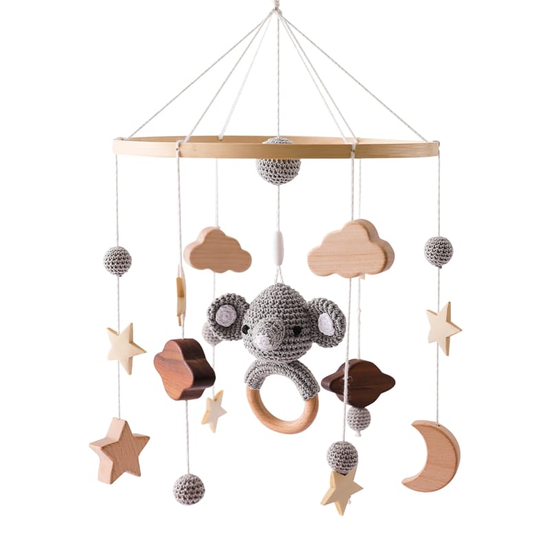 Let's Make Wooden Baby Rattles Soft Felt Cartoon Bear Cloudy Star Moon Hanging Bed Bell Mobile Crib Montessori Education Toys