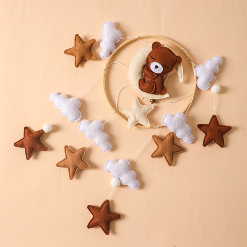 Lets Make Wooden Baby Rattles Soft Felt Cartoon Bear Cloudy Star Moon Hanging Bed Bell Mobile Crib Montessori Education Toys