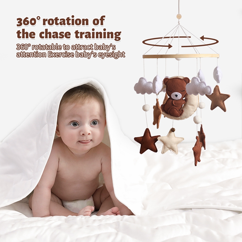 Lets Make Wooden Baby Rattles Soft Felt Cartoon Bear Cloudy Star Moon Hanging Bed Bell Mobile Crib Montessori Education Toys