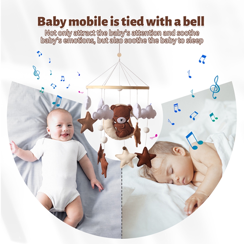 Lets Make Wooden Baby Rattles Soft Felt Cartoon Bear Cloudy Star Moon Hanging Bed Bell Mobile Crib Montessori Education Toys