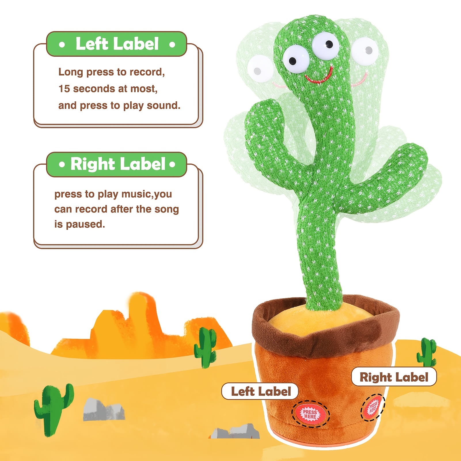 Sing And Dance Cactus Electron Plush Toy Soft Plush Doll Babies Cactus That Repeat What You Say Voice Interactive Bled