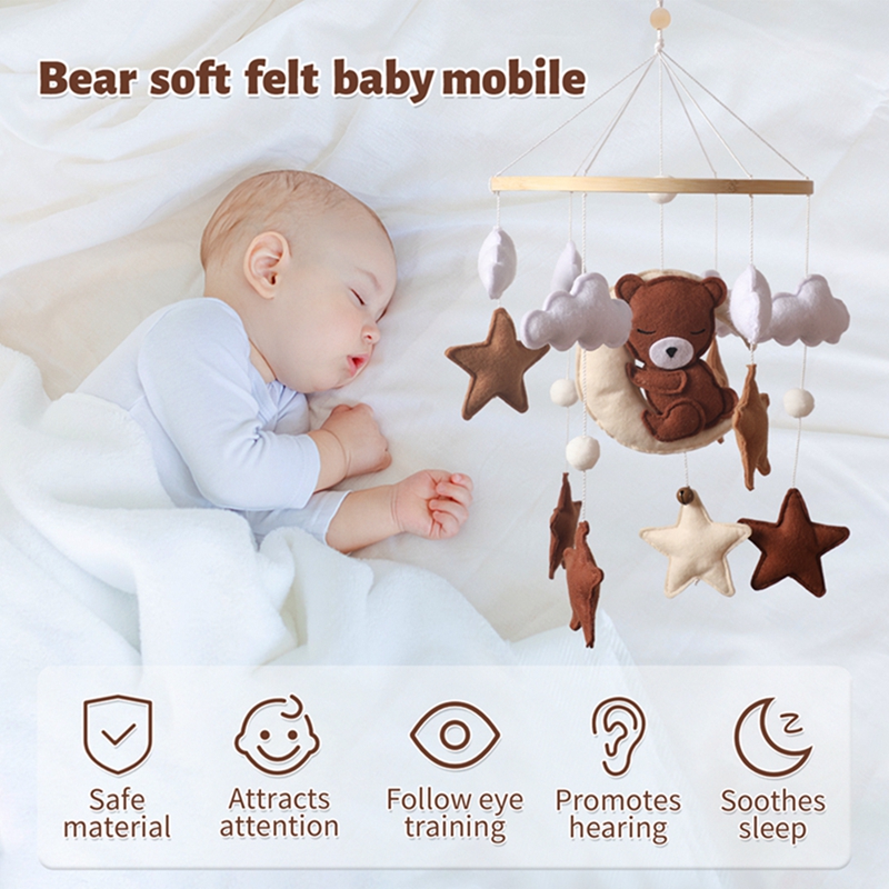 Lets Make Wooden Baby Rattles Soft Felt Cartoon Bear Cloudy Star Moon Hanging Bed Bell Mobile Crib Montessori Education Toys