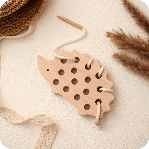 Wooden Hedgehog Threading Board Kids Montessori Toys