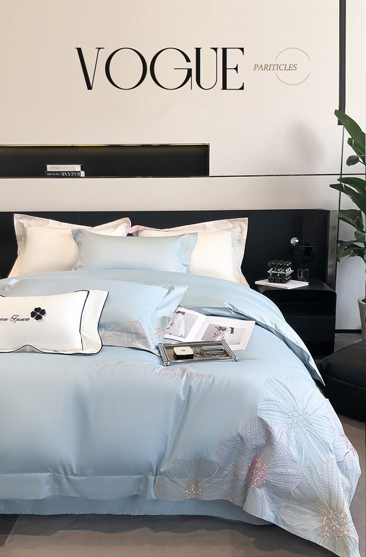 Spring and summer embroidery 100 long staple cotton four-piece set of high-end maternal and infant class A pure cotton bed cover four-piece set of headliner sheets