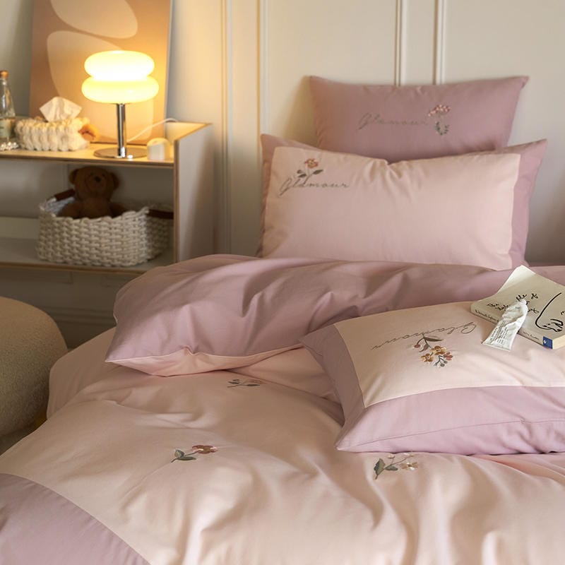 100 long staple cotton woolen embroidery all-cotton 4-piece set with autumn and winter thickened all-cotton bed sheet and quilt set with 3-piece bed set