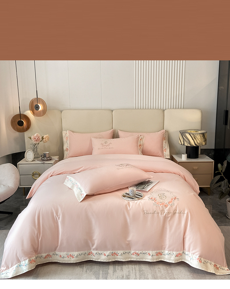 160 long staple cotton 4-piece set all cotton cotton thickened ground wool embroidery bed sheet set 4 pieces of bedding