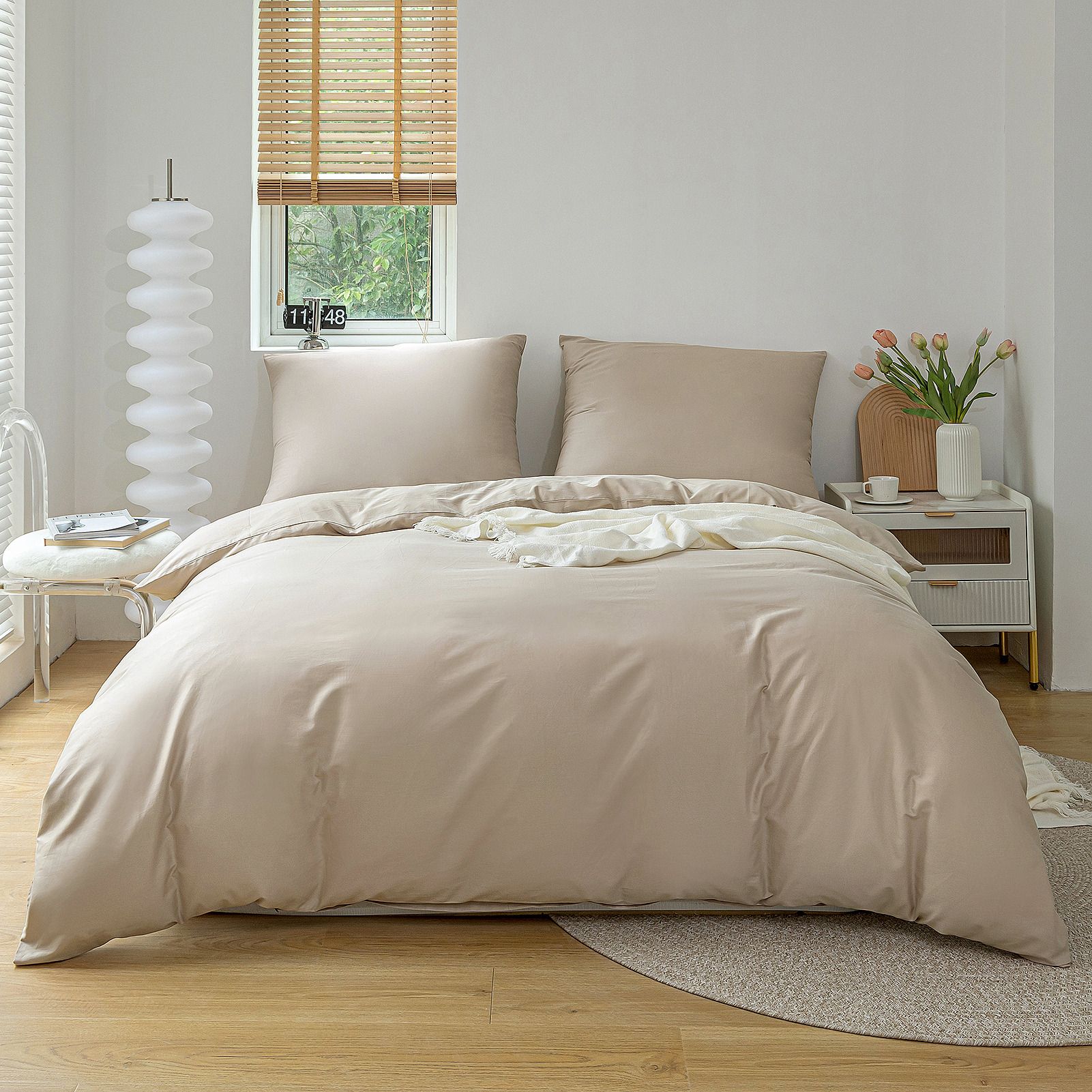 3Pcs Set Duvet Cover Set, Real 100% Cotton, High Quality Skin Friendly Thickening Fabric, Solid Color, Full Size, Cotton Bedding