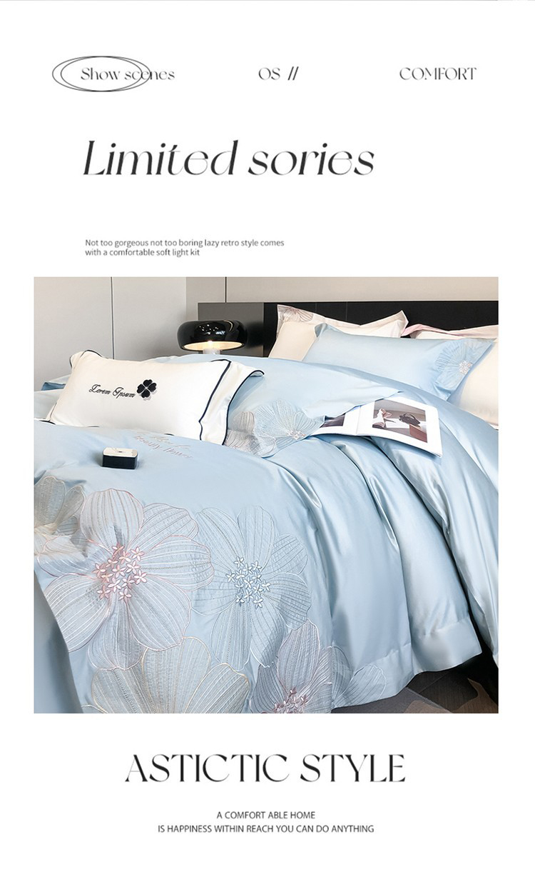 Spring and summer embroidery 100 long staple cotton four-piece set of high-end maternal and infant class A pure cotton bed cover four-piece set of headliner sheets