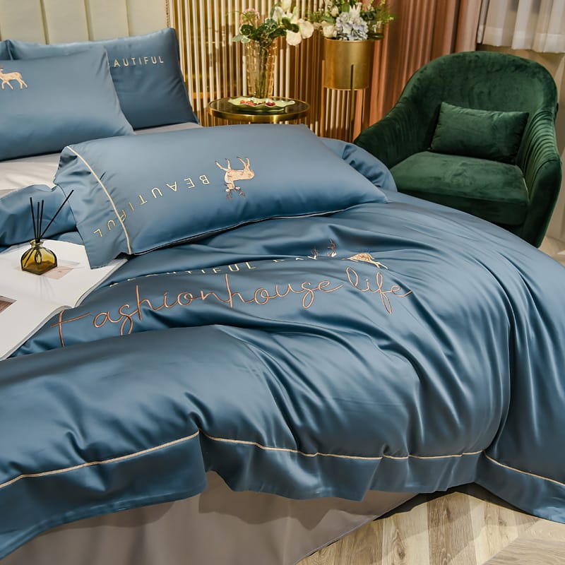 Summer Ice Silk 4-piece bed set Instagram bedding Set Dormitory 3-piece nude bed set