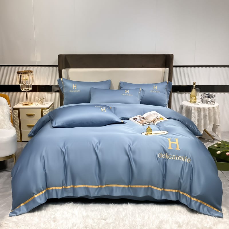 new washed silk tencel ice silk embroidery four-piece set -H series home textile factory direct sales can be substituted