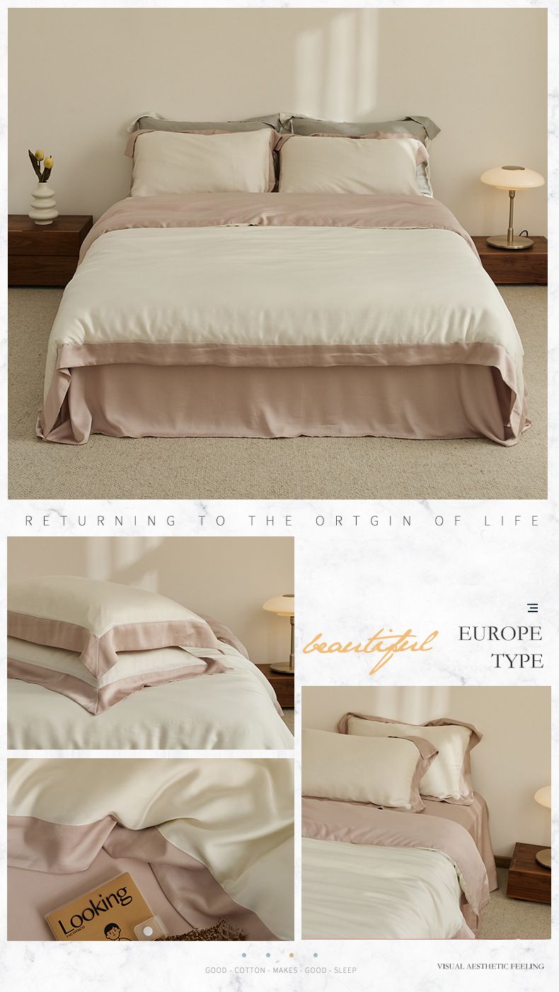 Light Luxury 60 Lyocell Tencel 4-piece Summer Silky Slip Sleep Ice Silky Cool bed sheet set bedding