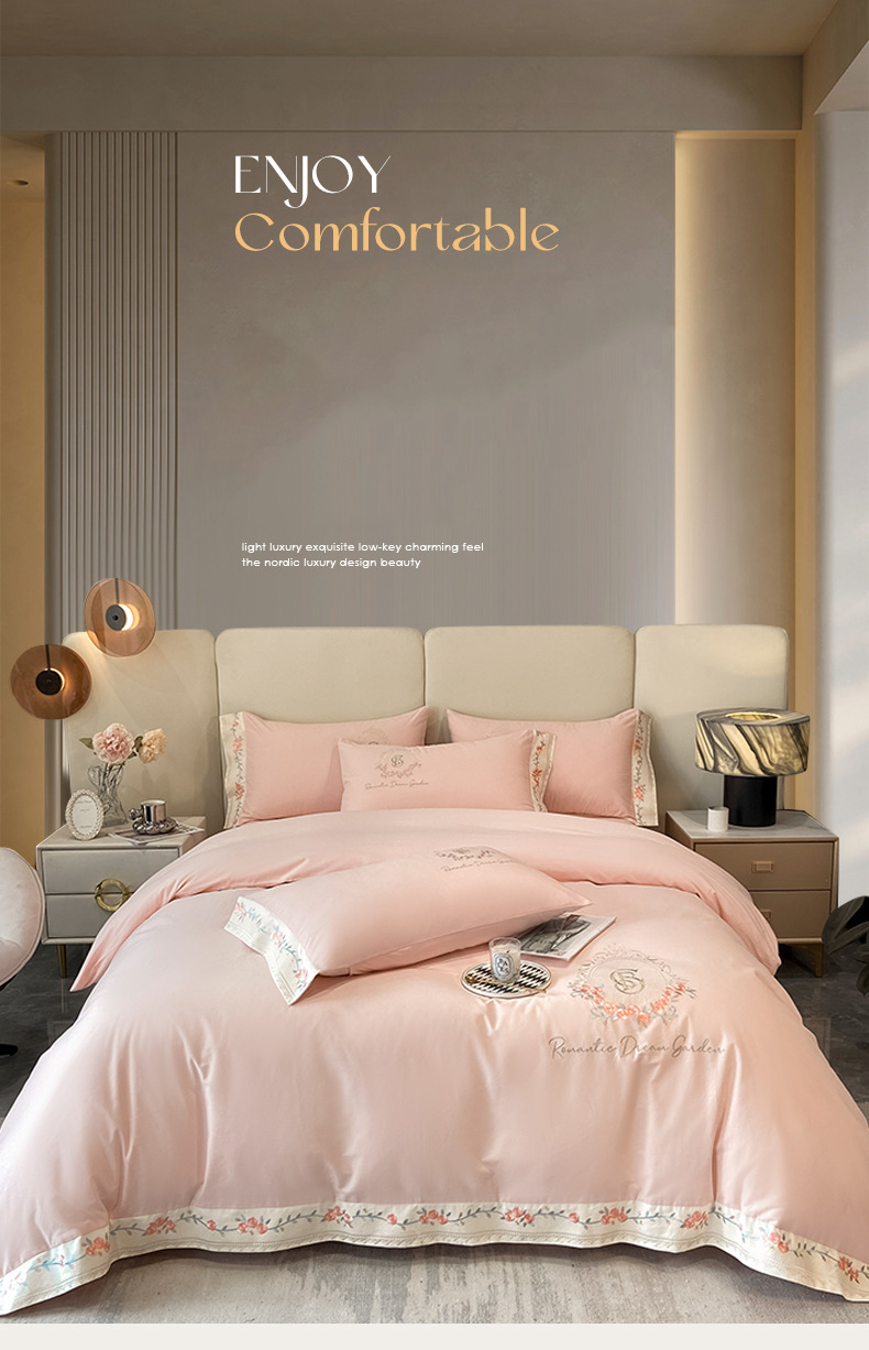 160 long staple cotton 4-piece set all cotton cotton thickened ground wool embroidery bed sheet set 4 pieces of bedding