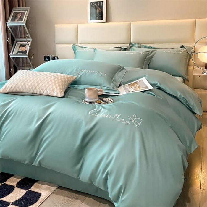 High-end Xinjiang long-staple cotton embroidery four-piece set cotton simple pure cotton bedding solid color bed sheet cover Class a