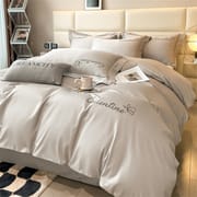 High-end Xinjiang long-staple cotton embroidery four-piece set cotton simple pure cotton bedding solid color bed sheet cover Class a