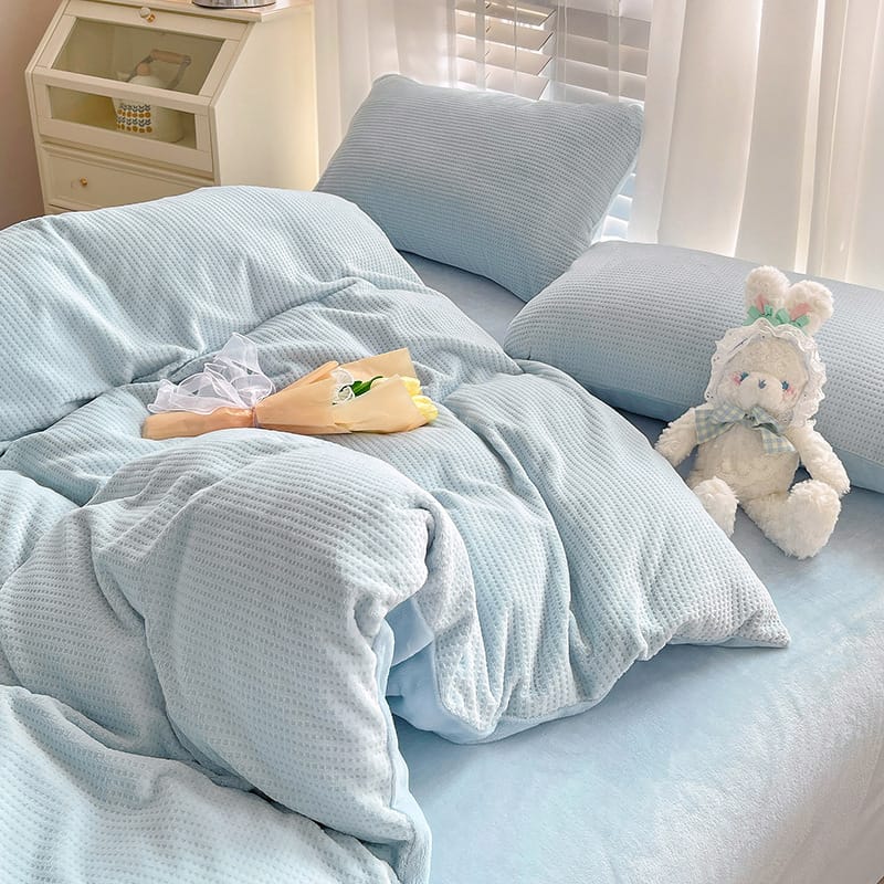 Winter Waffle milk fleece 4-piece bed set Coral flannel double-sided fleece duvet set 3-piece sheet set
