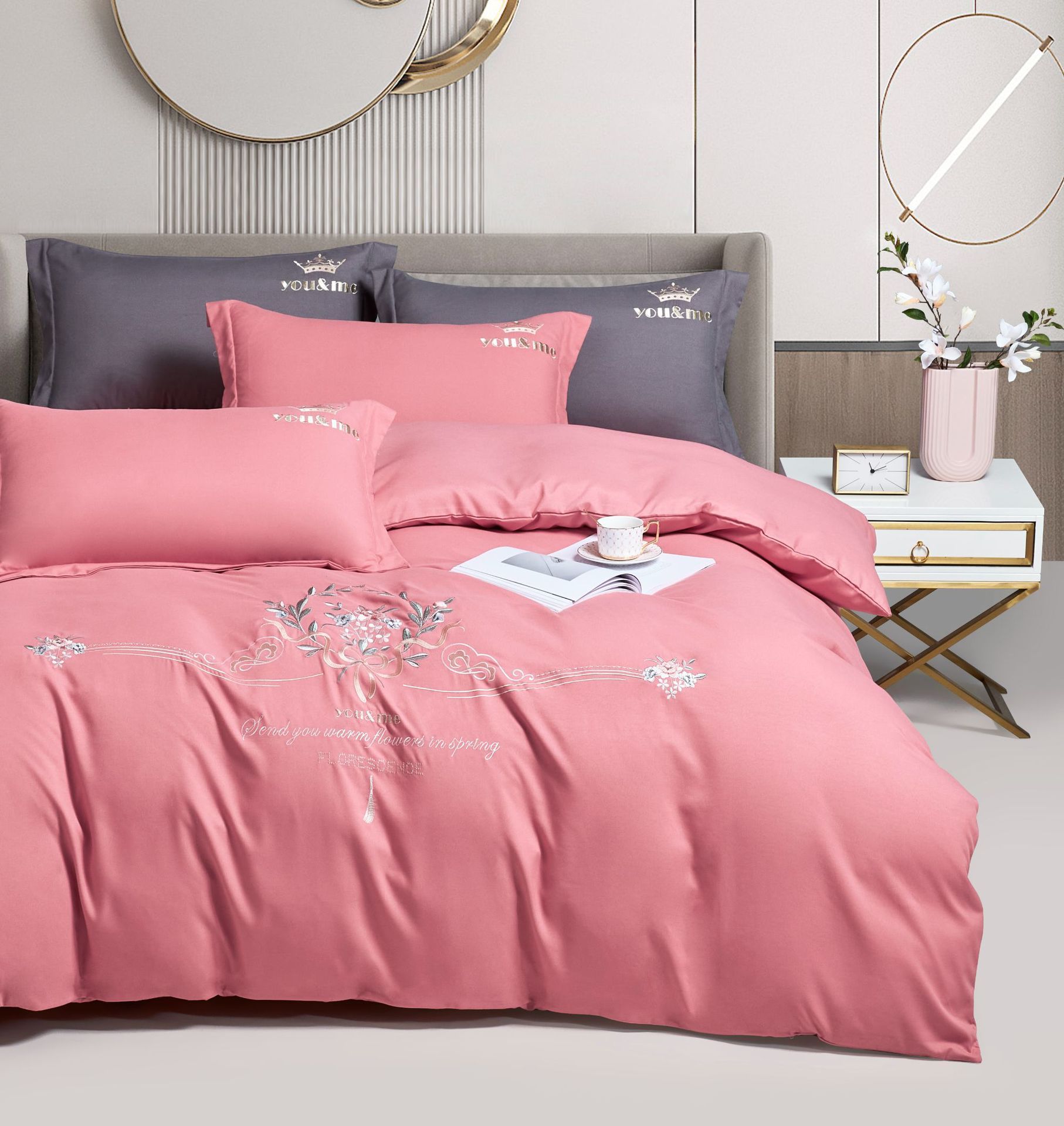 Gift wrap Bedding 4-piece embroidered light luxury air brushed warm quilt set solid color bed sheet for hair