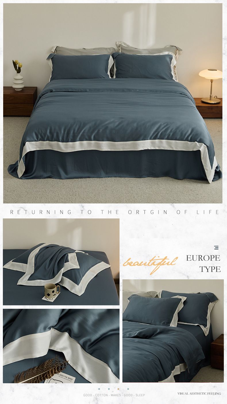 Light Luxury 60 Lyocell Tencel 4-piece Summer Silky Slip Sleep Ice Silky Cool bed sheet set bedding