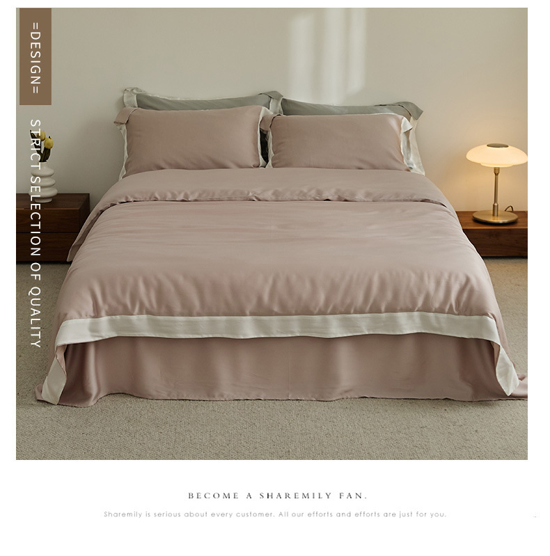 Light Luxury 60 Lyocell Tencel 4-piece Summer Silky Slip Sleep Ice Silky Cool bed sheet set bedding