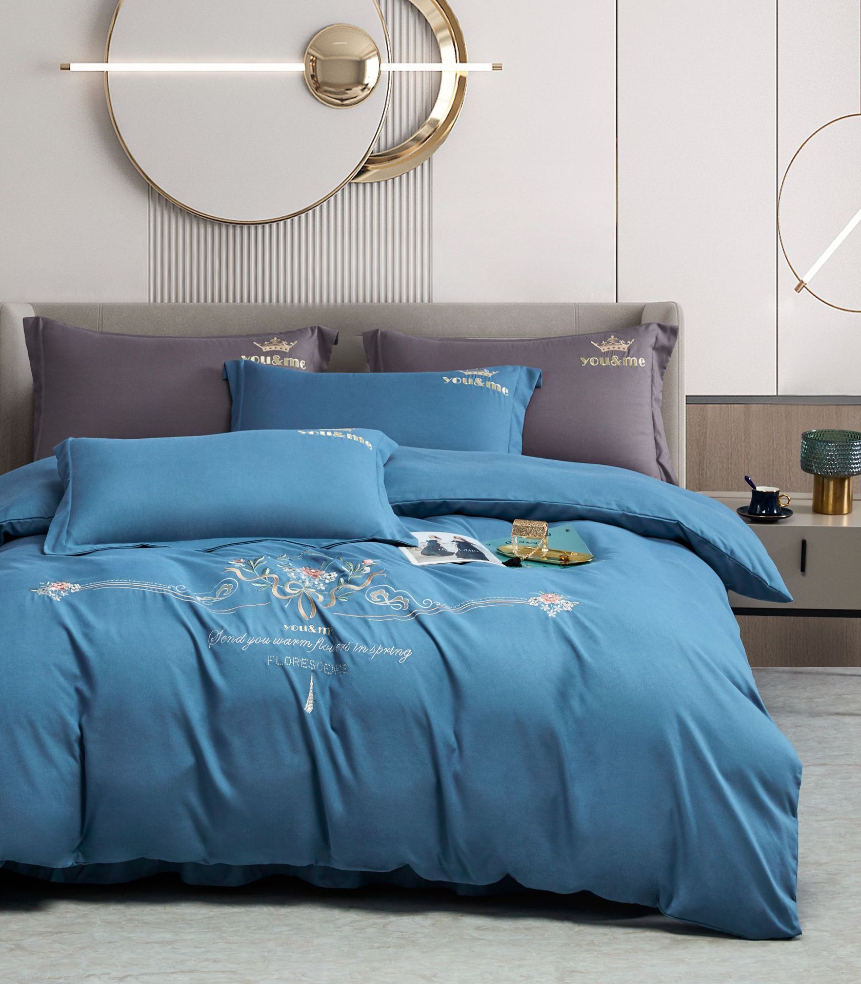 Gift wrap Bedding 4-piece embroidered light luxury air brushed warm quilt set solid color bed sheet for hair