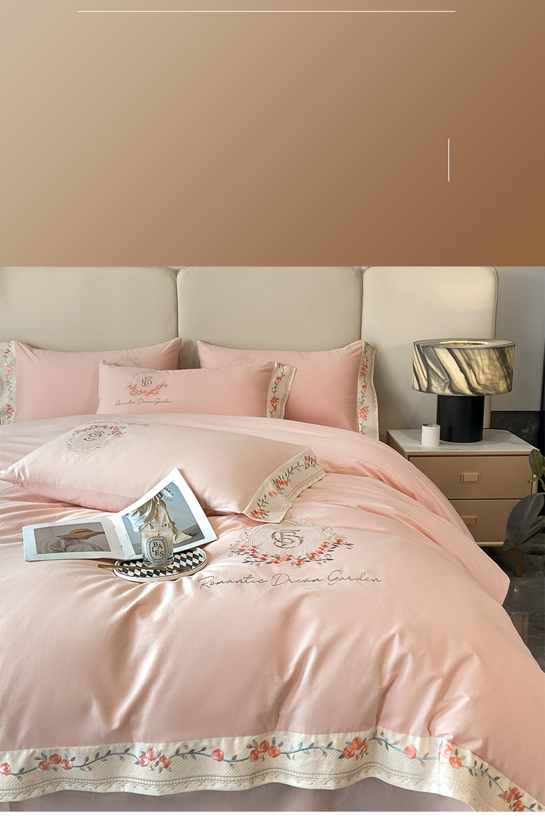 160 long staple cotton 4-piece set all cotton cotton thickened ground wool embroidery bed sheet set 4 pieces of bedding