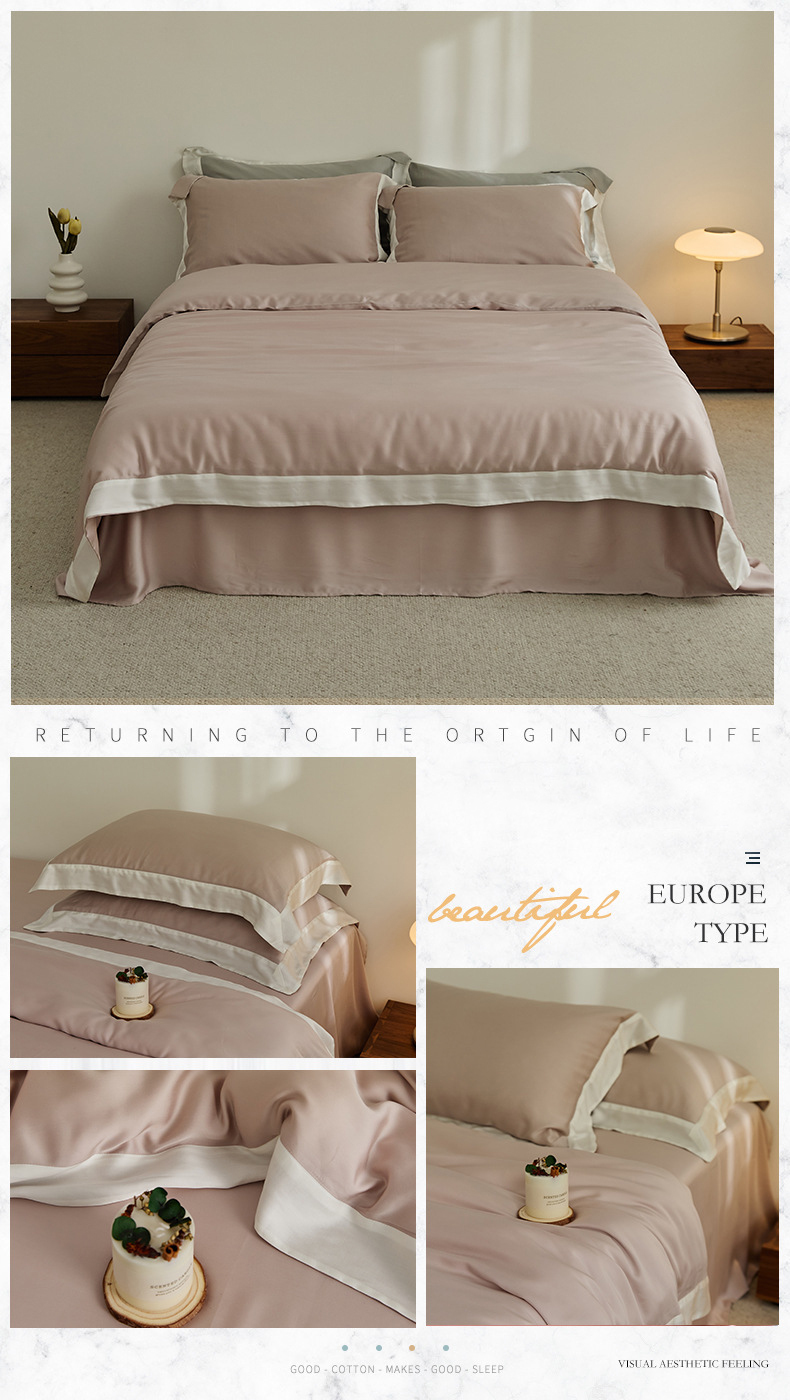 Light Luxury 60 Lyocell Tencel 4-piece Summer Silky Slip Sleep Ice Silky Cool bed sheet set bedding