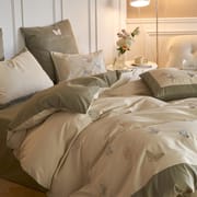100 long staple cotton woolen embroidery all-cotton 4-piece set with autumn and winter thickened all-cotton bed sheet and quilt set with 3-piece bed set