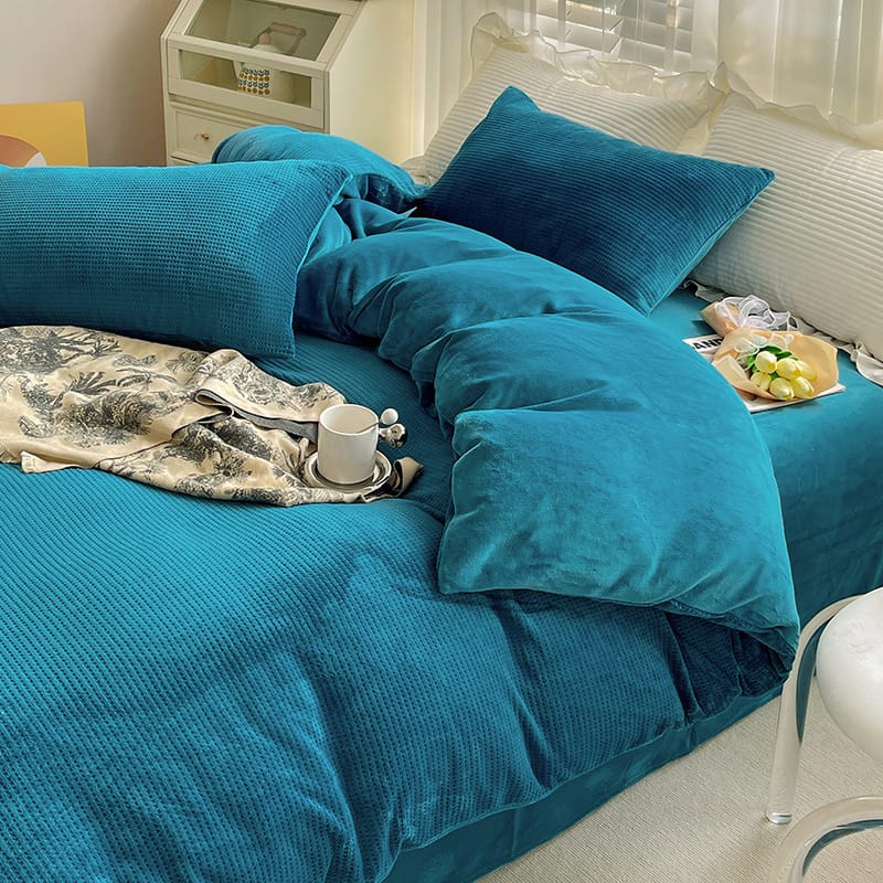 Winter Waffle milk fleece 4-piece bed set Coral flannel double-sided fleece duvet set 3-piece sheet set