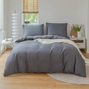 3Pcs Set Duvet Cover Set, Real 100% Cotton, High Quality Skin Friendly Thickening Fabric, Solid Color, Full Size, Cotton Bedding