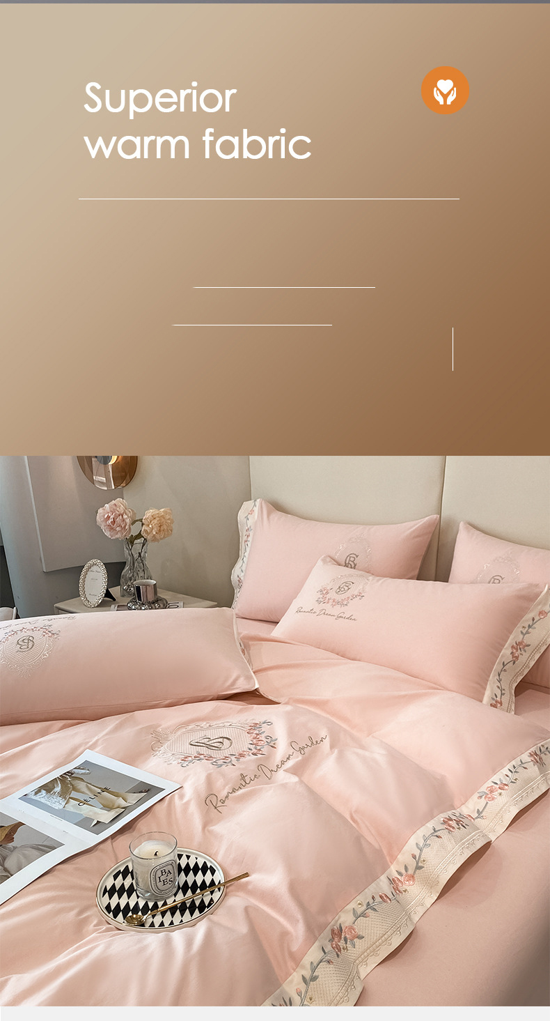 160 long staple cotton 4-piece set all cotton cotton thickened ground wool embroidery bed sheet set 4 pieces of bedding