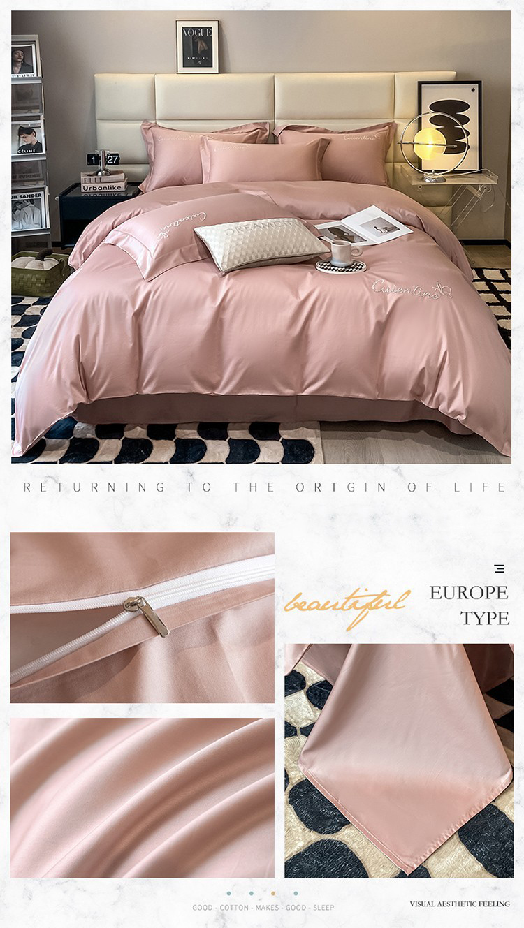 High-end Xinjiang long-staple cotton embroidery four-piece set cotton simple pure cotton bedding solid color bed sheet cover Class a