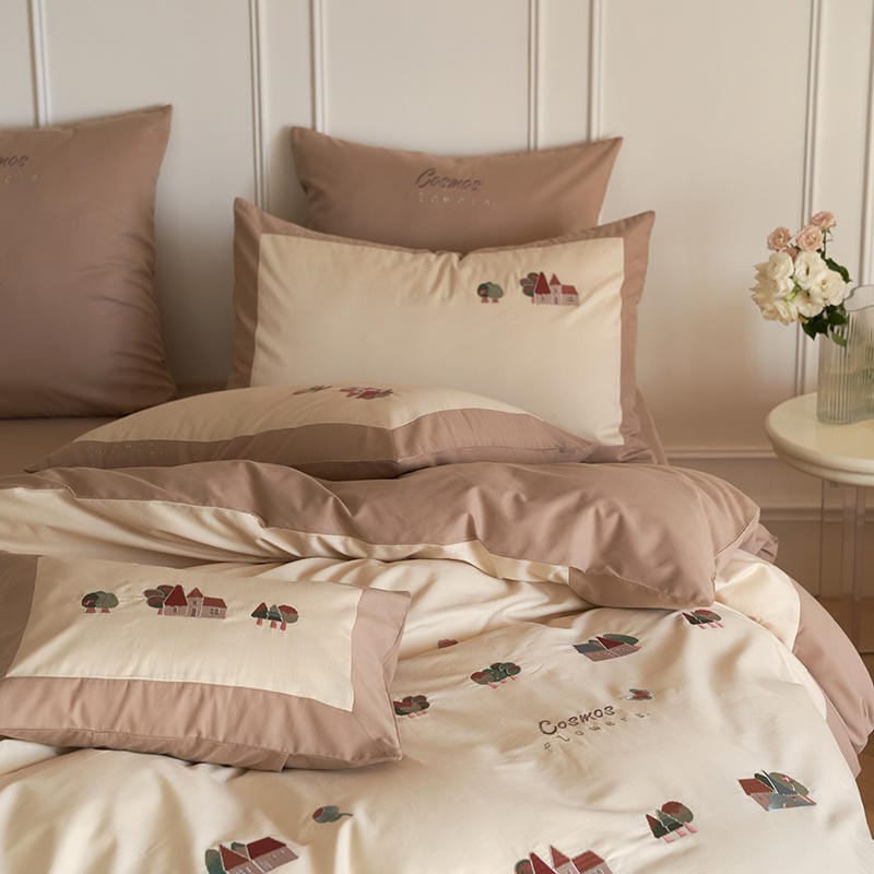 100 long staple cotton woolen embroidery all-cotton 4-piece set with autumn and winter thickened all-cotton bed sheet and quilt set with 3-piece bed set