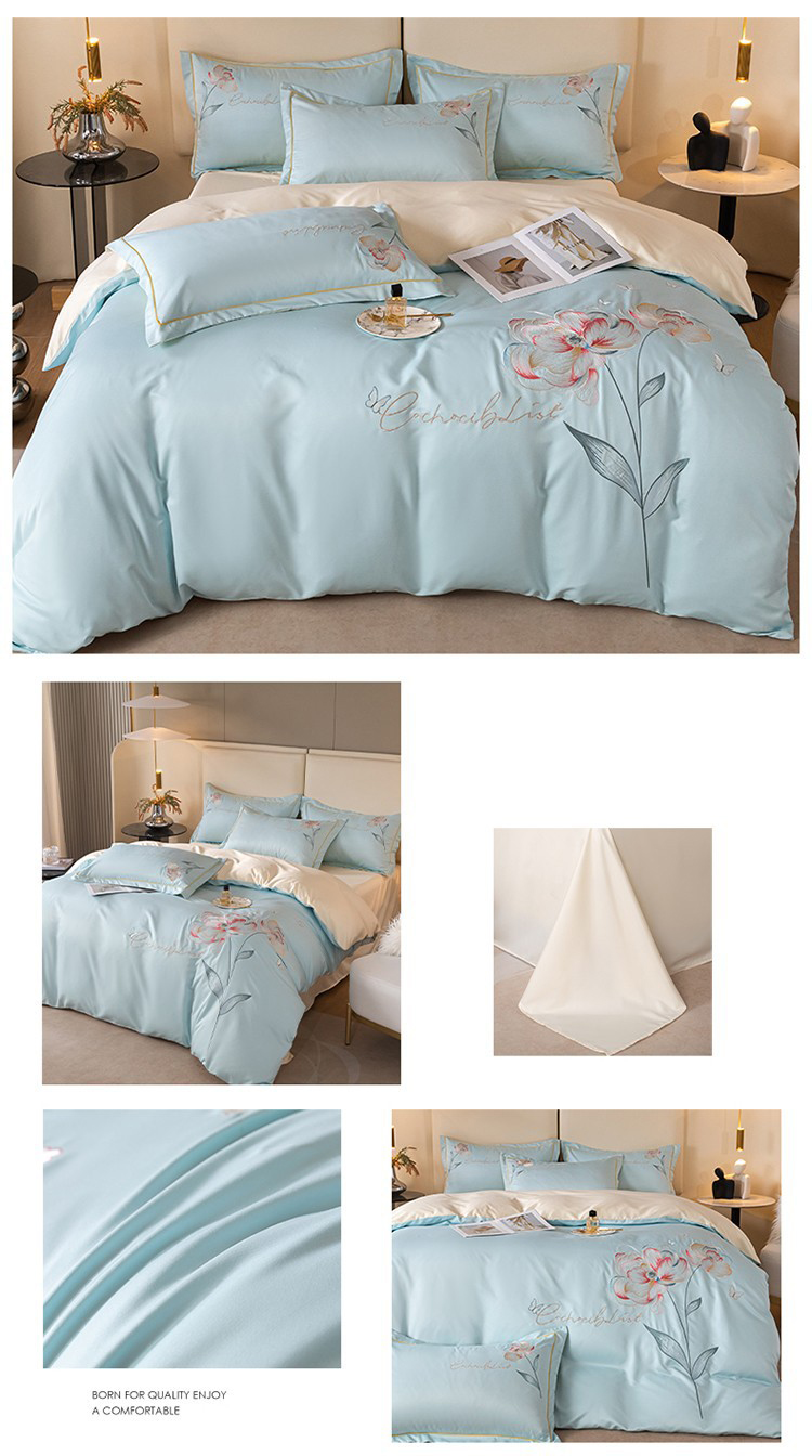 2023 new washed silk four-piece set Tencel embroidery light luxury bed kit manufacturers direct sales of a hair