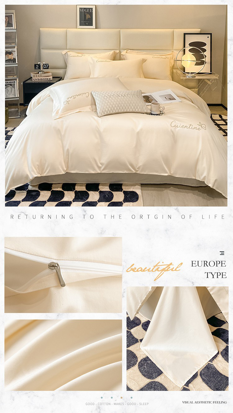 High-end Xinjiang long-staple cotton embroidery four-piece set cotton simple pure cotton bedding solid color bed sheet cover Class a