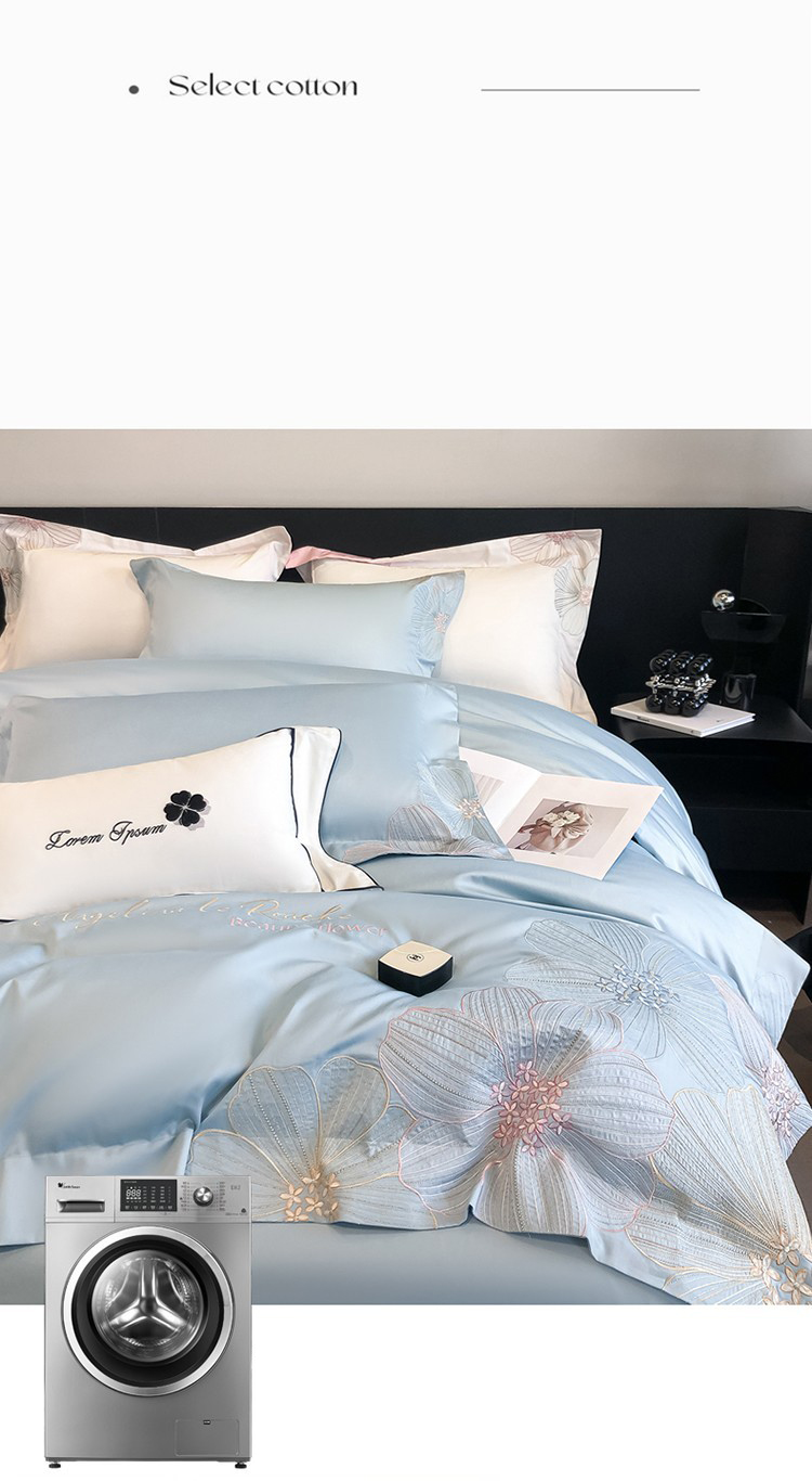 Spring and summer embroidery 100 long staple cotton four-piece set of high-end maternal and infant class A pure cotton bed cover four-piece set of headliner sheets