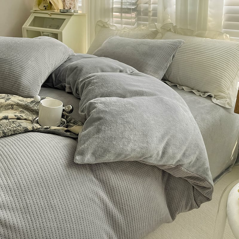 Winter Waffle milk fleece 4-piece bed set Coral flannel double-sided fleece duvet set 3-piece sheet set