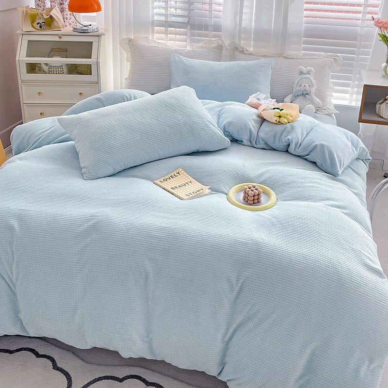 Winter Waffle milk fleece 4-piece bed set Coral flannel double-sided fleece duvet set 3-piece sheet set