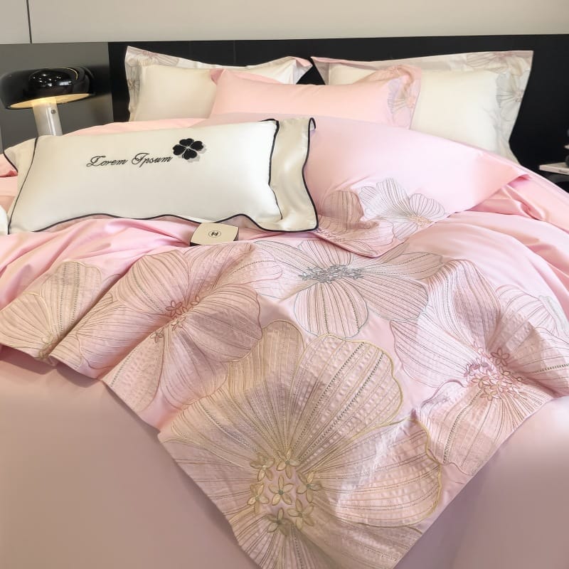 Spring and summer embroidery 100 long staple cotton four-piece set of high-end maternal and infant class A pure cotton bed cover four-piece set of headliner sheets