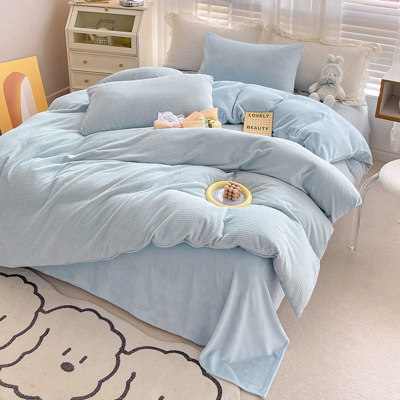 Winter Waffle milk fleece 4-piece bed set Coral flannel double-sided fleece duvet set 3-piece sheet set