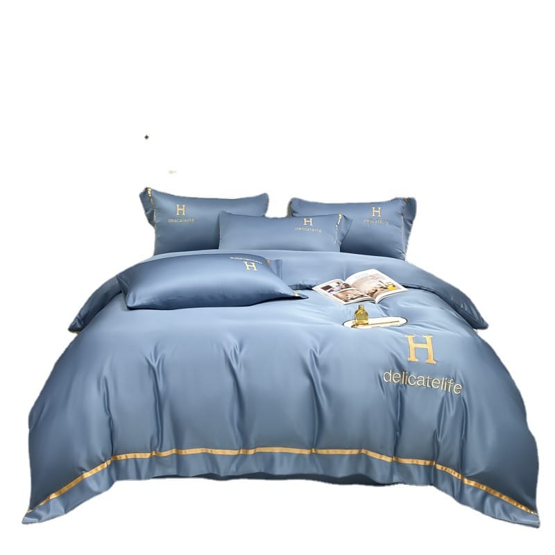 2023 new washed silk tencel ice silk embroidery four-piece set -H series home textile factory direct sales can be substituted