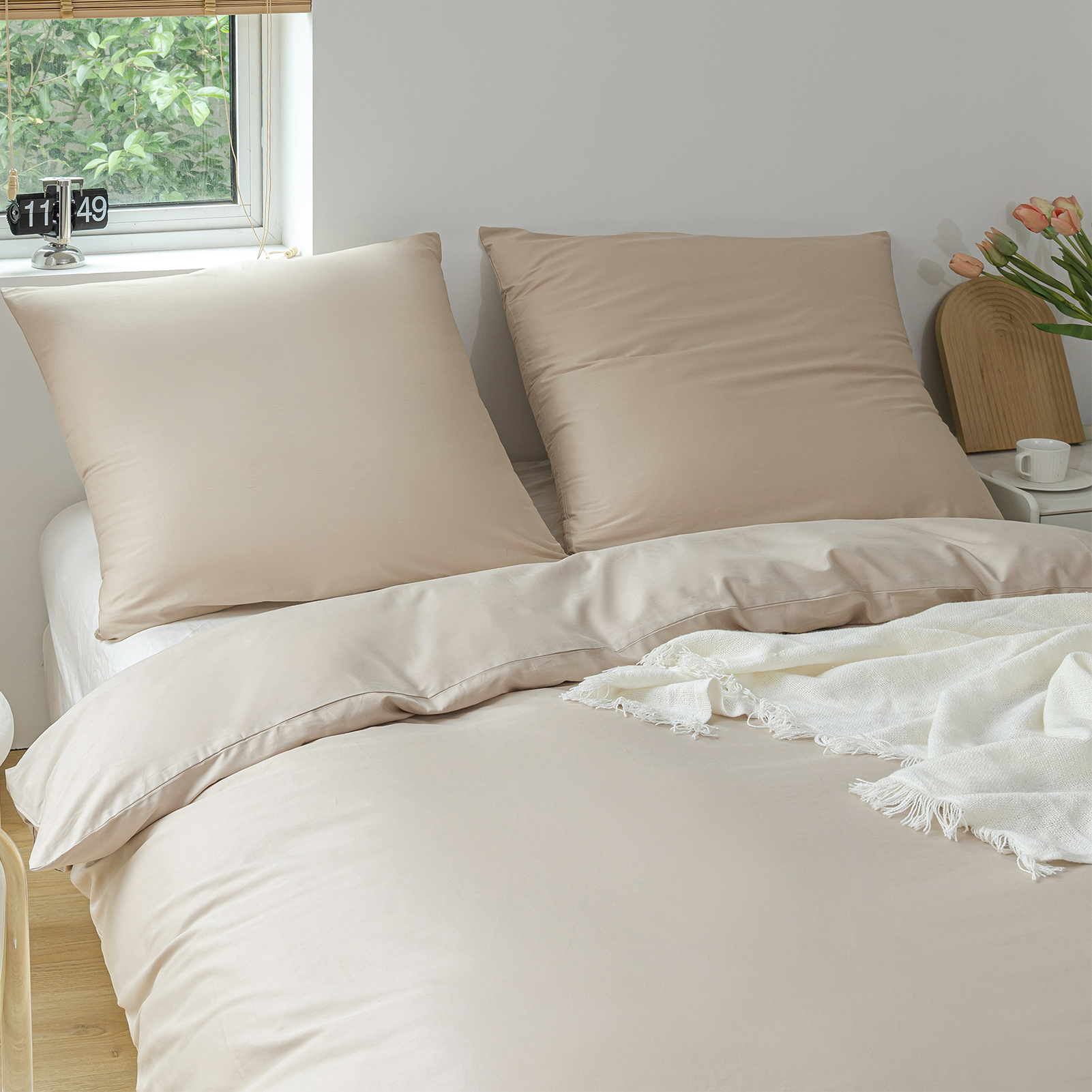 3Pcs Set Duvet Cover Set, Real 100% Cotton, High Quality Skin Friendly Thickening Fabric, Solid Color, Full Size, Cotton Bedding