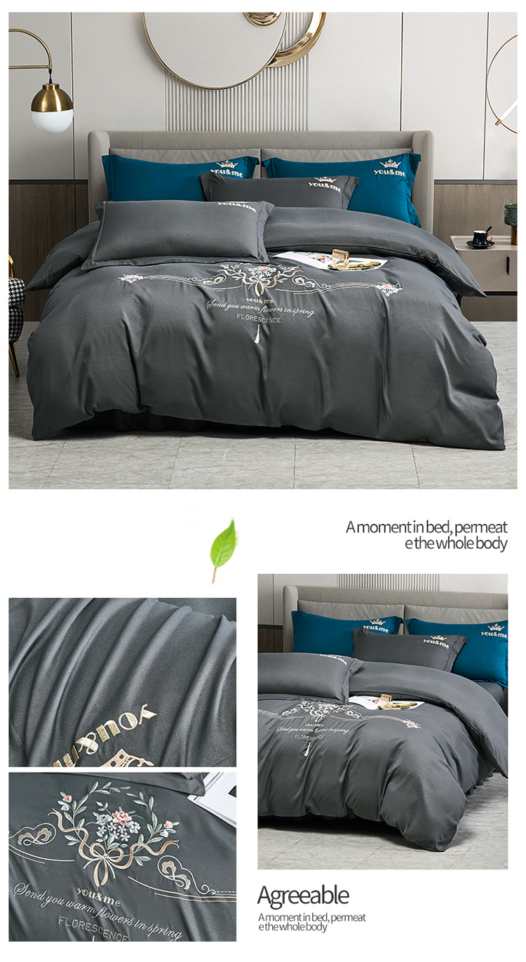 Gift wrap Bedding 4-piece embroidered light luxury air brushed warm quilt set solid color bed sheet for hair