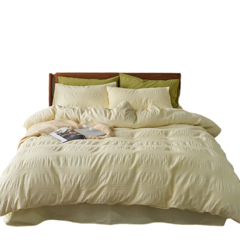 Romantic style all-cotton washed four-piece cotton set light luxury three-dimensional seersucker pure cotton bed sheet cover three-piece bed cover