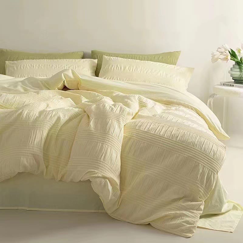 Romantic style all-cotton washed four-piece cotton set light luxury three-dimensional seersucker pure cotton bed sheet cover three-piece bed cover